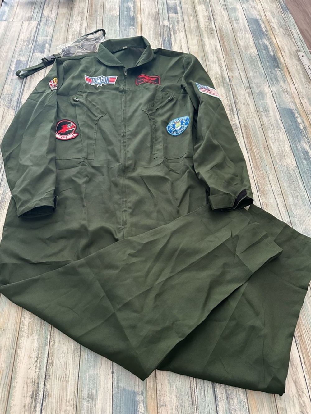 Fighter Pilot Jumpsuit Costume Men’s Large Flight Halloween Cosplay Green
